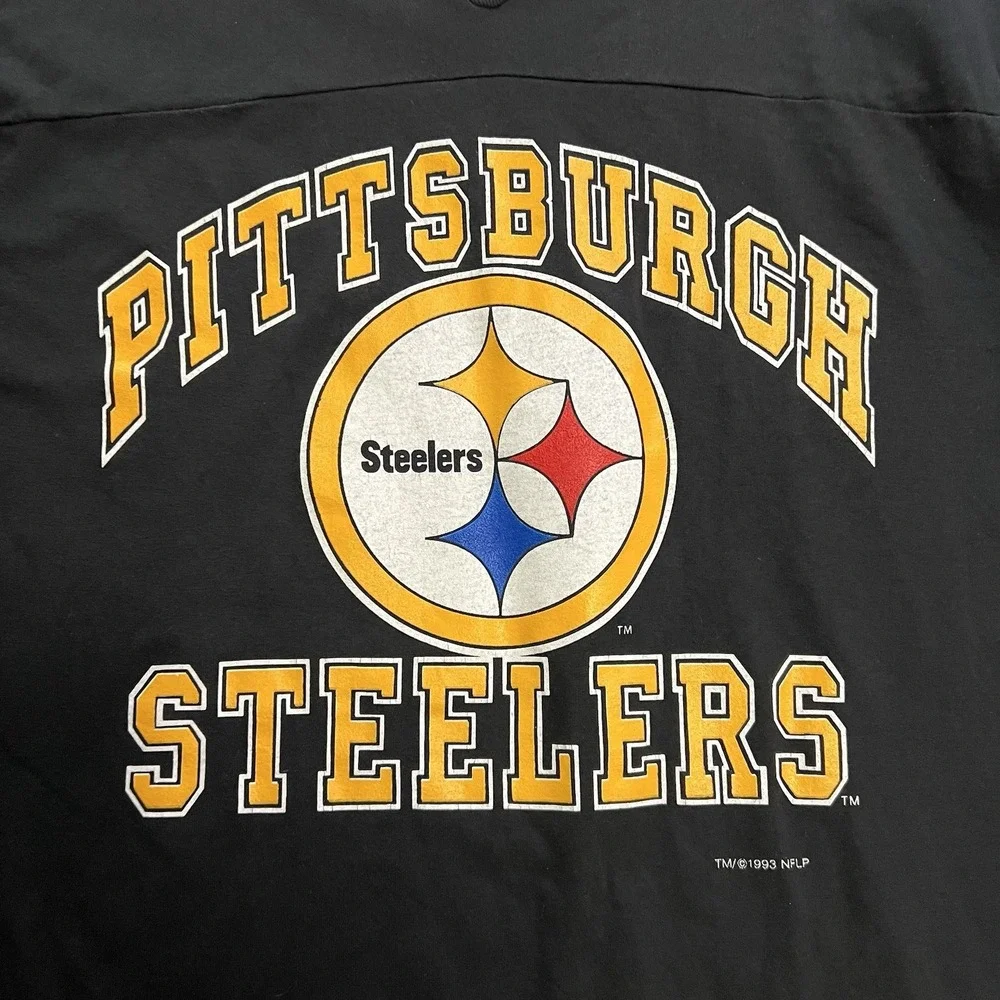 Vintage Pittsburgh Steelers Shirt Mens Size Large Black NFL Football Logo 7 1993